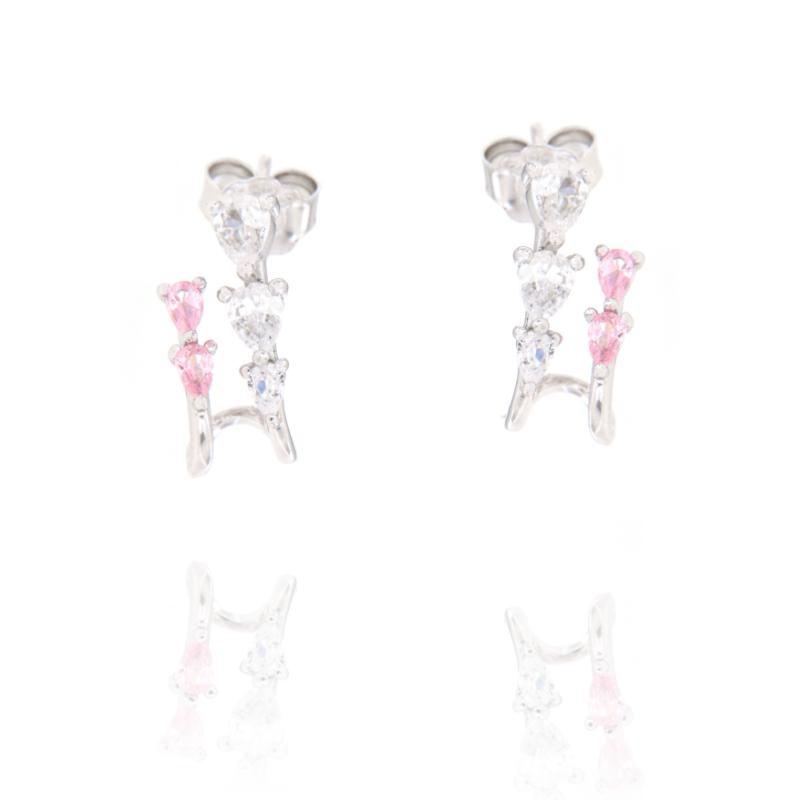 Orecchini in Argento 925 Rodiato con Gocce di Zirconi