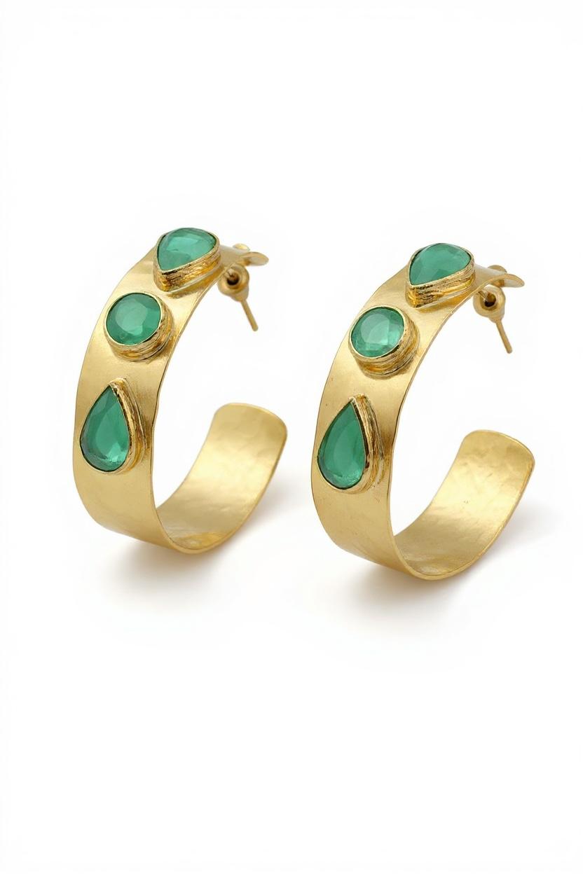 Orecchini Cerchi di Carattere, artigianali, con Dettagli di Quarzo