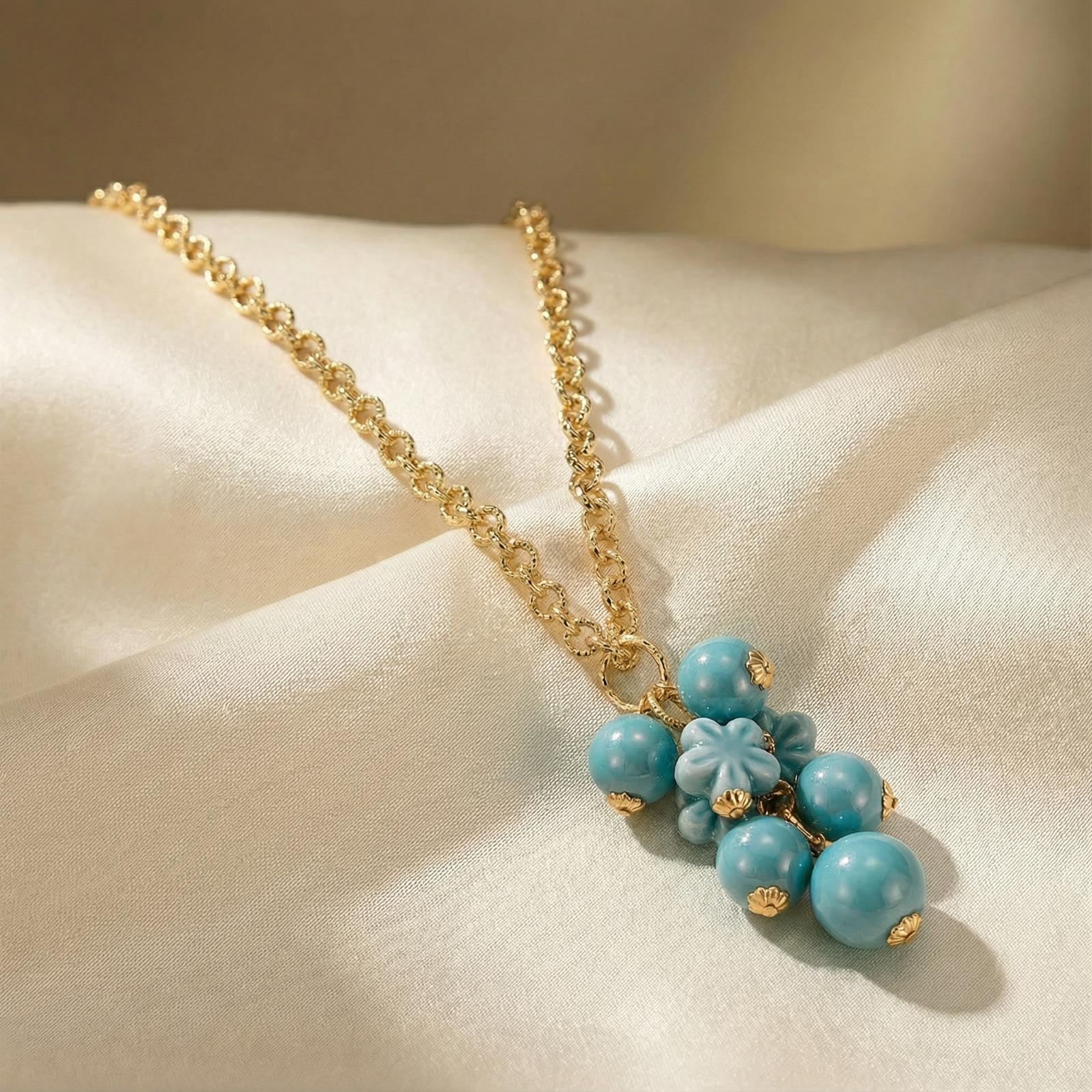 Collana Grappolo con Fiori di Ceramica