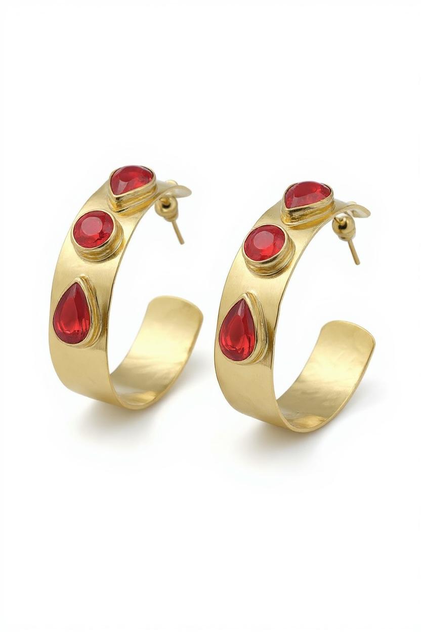 Orecchini Cerchi di Carattere, artigianali, con Dettagli di Quarzo